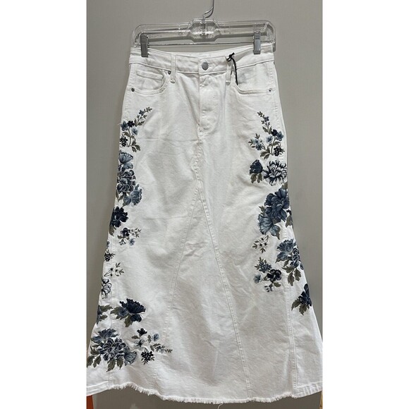 Free People X Driftwood Bluebell Fleur White Floral Embroidery Maxi Skirt Sz 27 - Picture 4 of 12